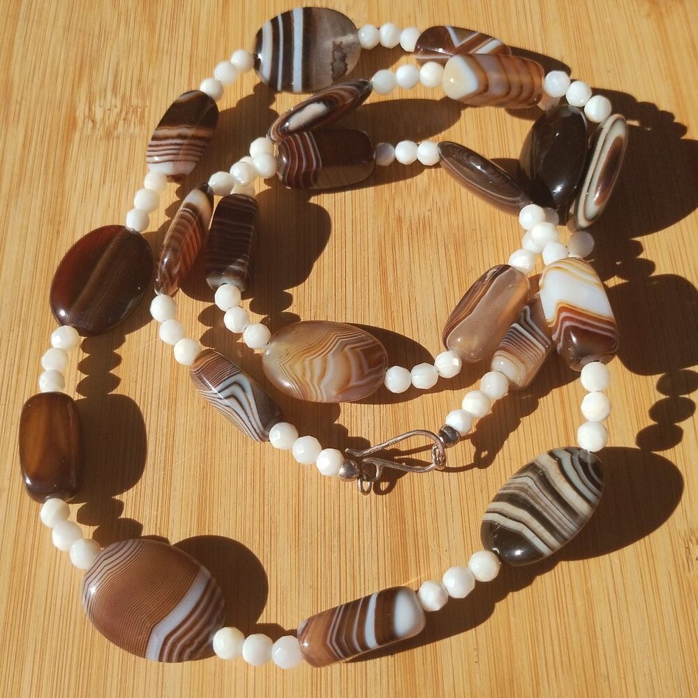 Jay King DTR mine finds stripped Agate and MOP 36 inch necklace 925 - Picture 1 of 13